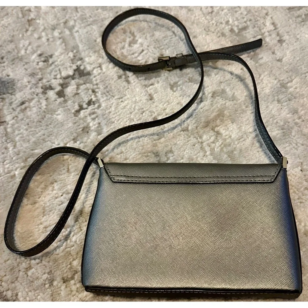 Kate Spade New York Crossbody Bag‎ Silver Metallic Pyramid Lock